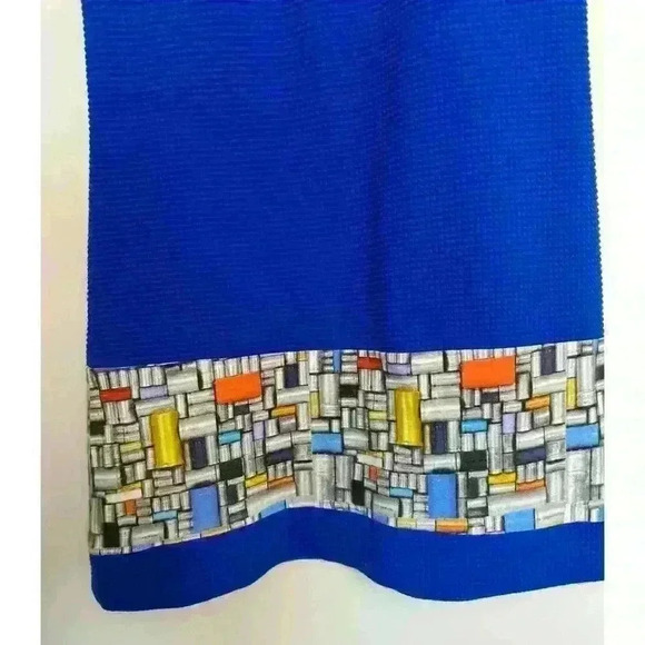 Adventures des Toiles colorblock art dress Blue Waffle texture Size 38 Sheath - Picture 2 of 10